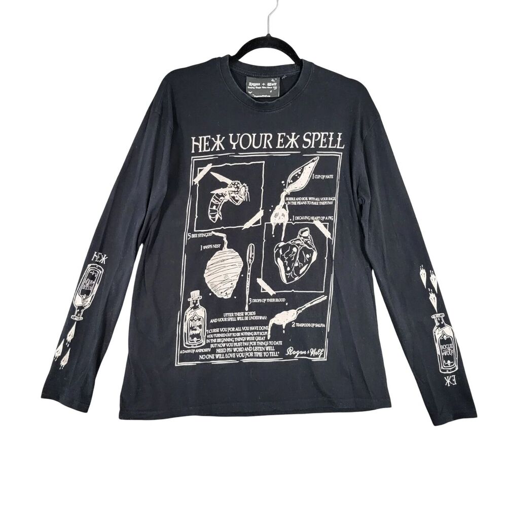 ROGUE + WOLF Black Hex Your Ex Spell Witchy Goth Graphic Shirt SIZE LARGE